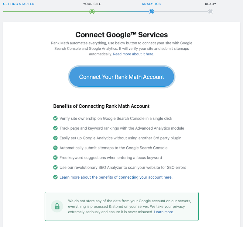 Rank Math Google Analytics connection 