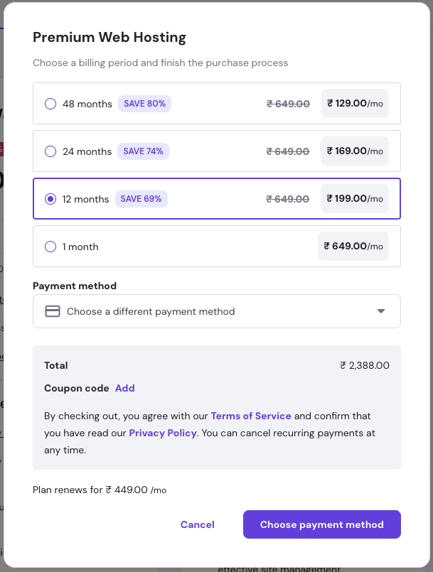 Hostinger web hosting plans 1